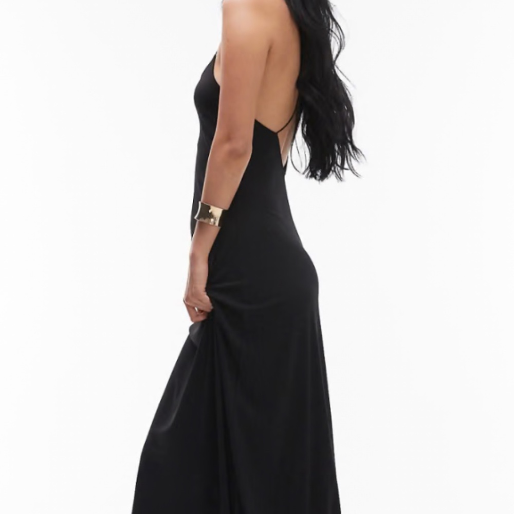 Elegant TOPSHOP back cowl black satin long slip dress